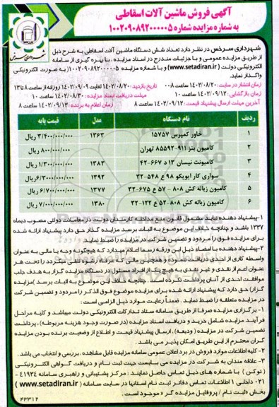مزایده فروش ماشین آلات اسقاطی