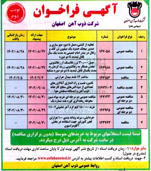 فراخوان مناقصه تخلیه از کشتی، حمل تا دپو، ... نوبت دوم