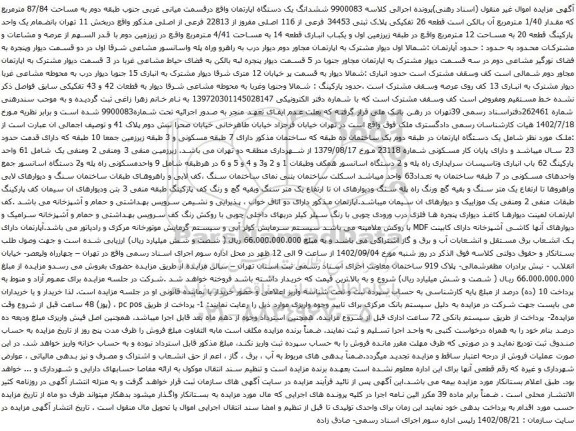 مزایده ششدانگ یک دستگاه اپارتمان