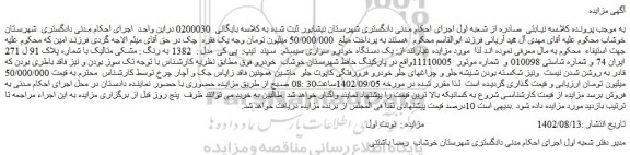 مزایده فروش یک دستگاه خودرو سواری سیستم:  سپند  تیپ:  پی کی  مدل :  1382 به رنگ : مشکی متالیک 