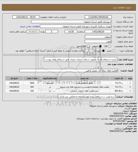 استعلام تجدید استعلام بها در خصوص اسفالت خیابان چمران طبق استعلام بهای پیوست