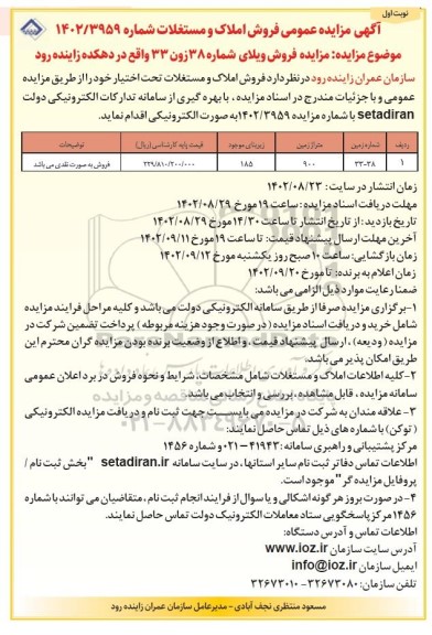 مزایده فروش ویلا با متراژ زمین 900 مترمربع و زیربنای 185 مترمربع