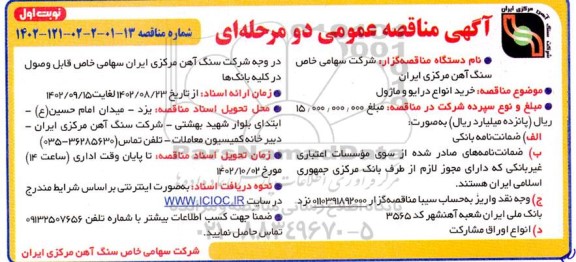 مناقصه خرید انواع درایو و ماژول 