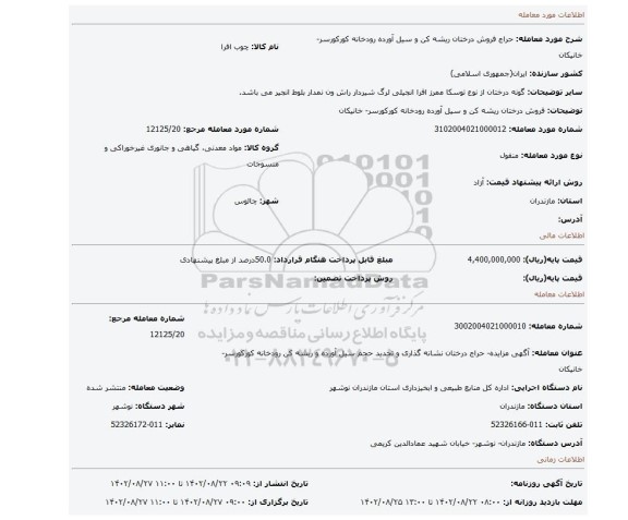 فروش درختان ریشه کن و سیل آورده رودخانه کورکورسر- خانیکان