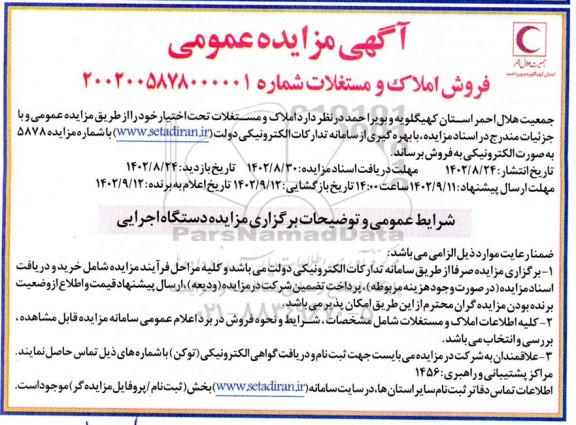 مزایده عمومی فروش املاک و مستغلات