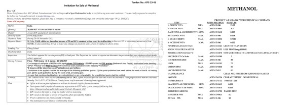 مناقصه و مزایده is willing to sell a Spot Methanol to India...