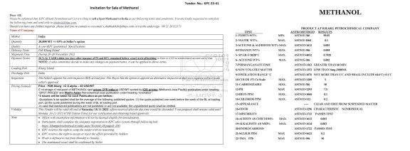 مناقصه و مزایده  is willing to sell a Spot Methanol to India...