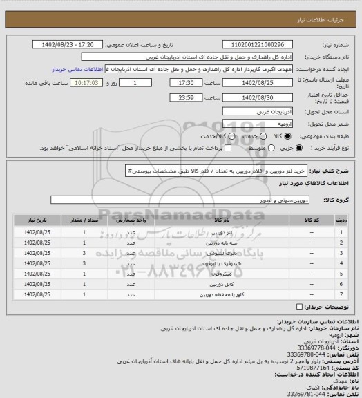 استعلام خرید لنز دوربین و اقلام دوربین به تعداد 7 قلم کالا طبق مشخصات پیوستی#
