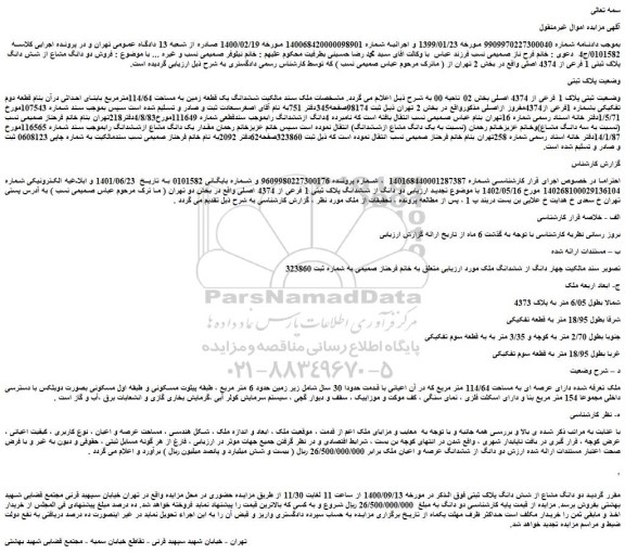 مزایده فروش دو دانگ از ششدانگ عرصه و اعیان ملک
