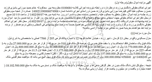 مزایده فروش شش دانگ ملک
