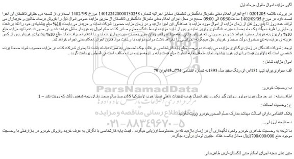 مزایده فروش سواری پراید تیپ 131اس ای رنگ سفید مدل 1393
