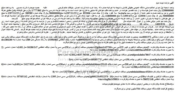 مزایده فروش  10دستگاه موتورسیکلت