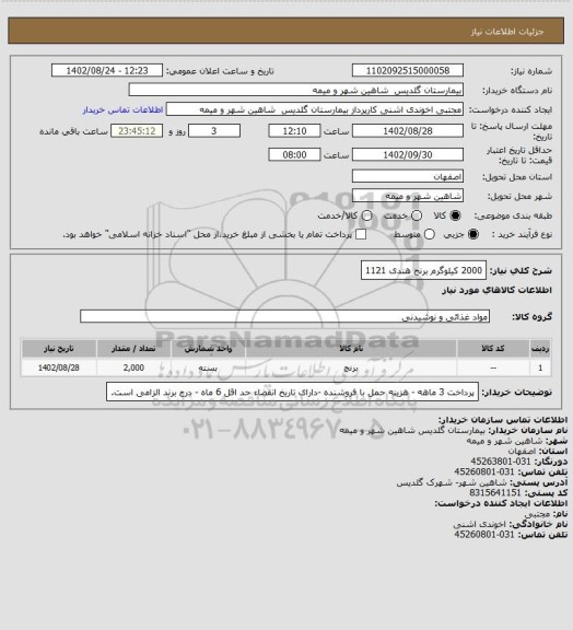 استعلام 2000 کیلوگرم برنج هندی 1121