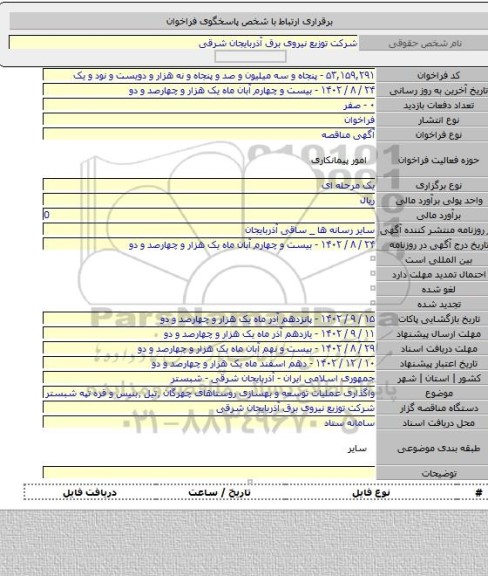 مناقصه, واگذاری عملیات توسعه و بهسازی روستاهای چهرگان ٬تیل ٬بنیس و قره تپه شبستر