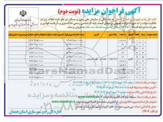 مزایده فروش املاک  ـ نوبت دوم