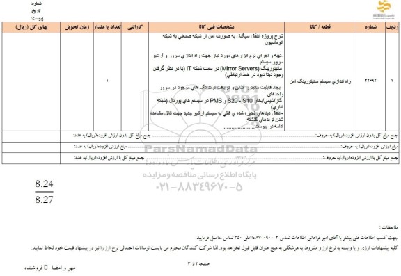 استعلام راه اندازی سیستم مانیتورینگ امن