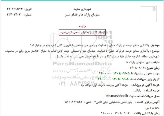 مزایده واگذاری منافع عرصه در پارک خطی