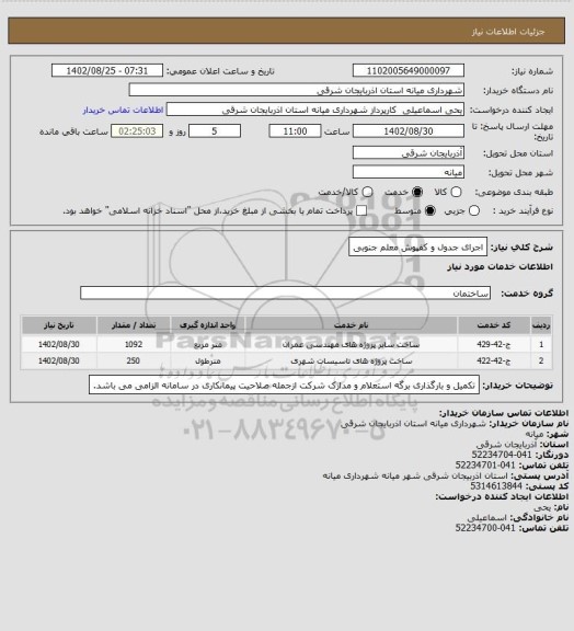 استعلام اجرای جدول و کفپوش معلم جنوبی