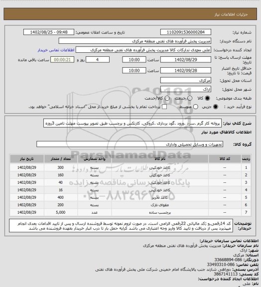 استعلام پروانه کار گرم .سرد .ورود .گود برداری .کروکی. کارتکس و برچسب طبق تصویر پیوست
مهلت تامین 3روزه