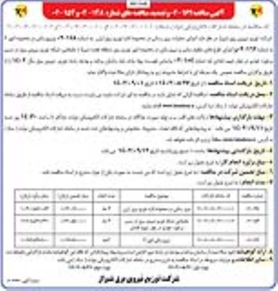 مناقصه اجرای عملیات نیرورسانی در محدوده اداره توزیع برق ...- نوبت دوم 