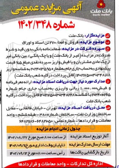 مزایده فروش و امحا 270 تن اسناد و اوراق
