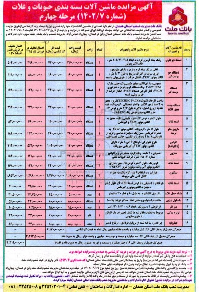 مزایده ماشین آلات بسته بندی حبوبات و غلات- مرحله چهارم