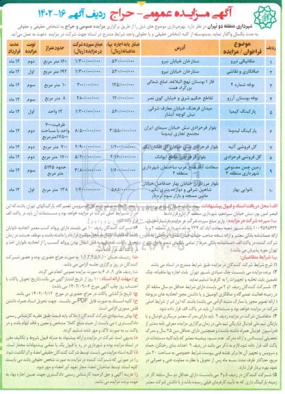 مزایده و حراج عمومی مکانیکی نیرو، صافکاری و نقاشی و...