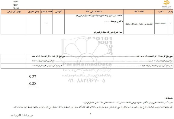 استعلام قطعات مورد نیاز واحد انفورماتیک