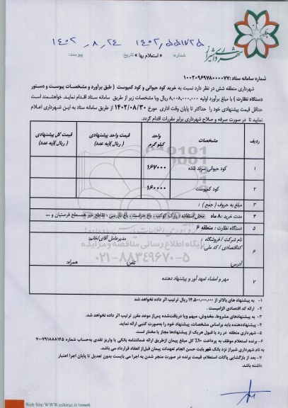 استعلام خرید کود حیوانی و کود کمپوست