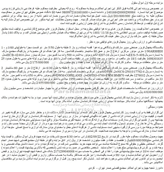 مزایده فروش یکدستگاه یخچال فریزر صنعتی سوپر مارکت فروشگاهی پرده هوا قفسه ایستاده رو باز 5 طبقه و...