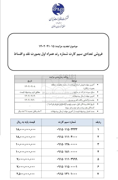 تجدید مزایده فروش تعدادی سیم کارت شماره رند همراه اول
