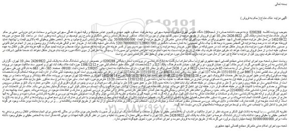 مزایده فروش ششدانگ ملک به پلاک ثبتی 2426/9822