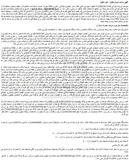 مزایده فروش یک باب مغازه، یک واحد آپارتمان و یک دستگاه ساختمان و یک دستگاه اتومبیل پژو 405