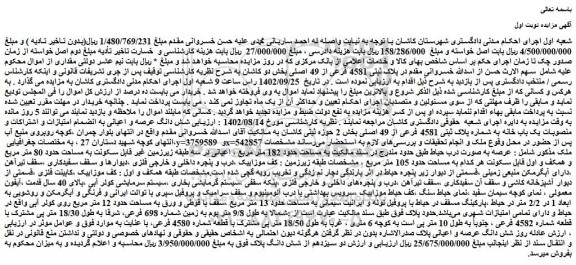 مزایده فروش ملک  پلاک ثبتی 4581 فرعی از 49 اصلی