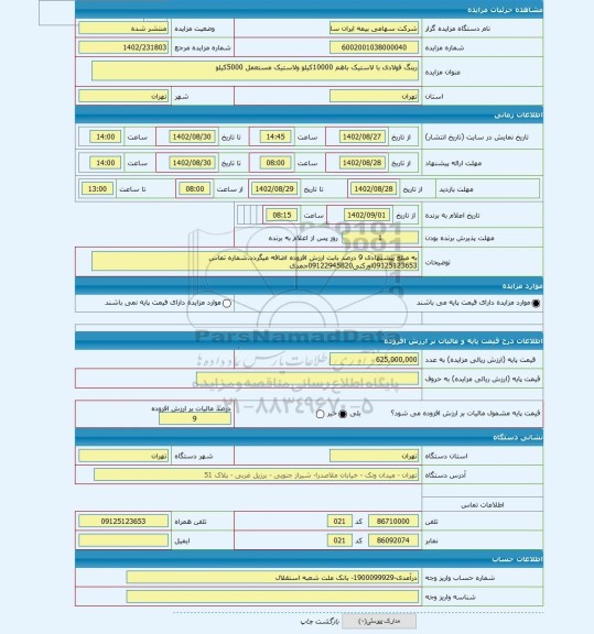 مزایده ، رینگ فولادی با لاستیک باهم 10000کیلو ولاستیک مستعمل 5000کیلو