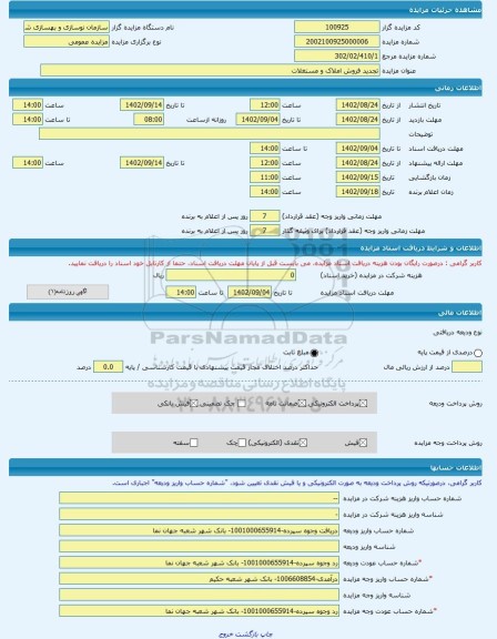 مزایده ، تجدید فروش املاک و مستغلات -مزایده واحد تجاری - استان اصفهان