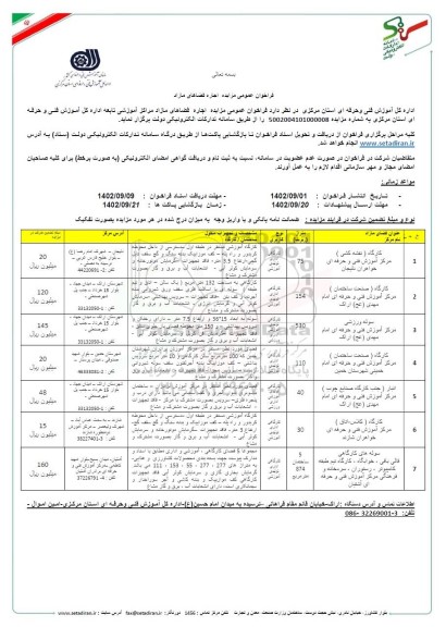 فراخوان مزایده اجاره فضاهای مازاد