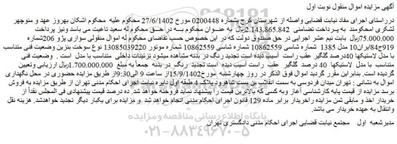 مزایده فروش خودرو سواری پژو 206