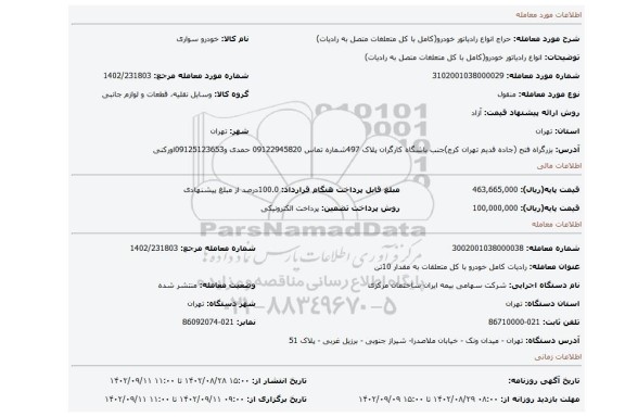 انواع رادیاتور خودرو(کامل با کل متعلغات متصل به رادیات)