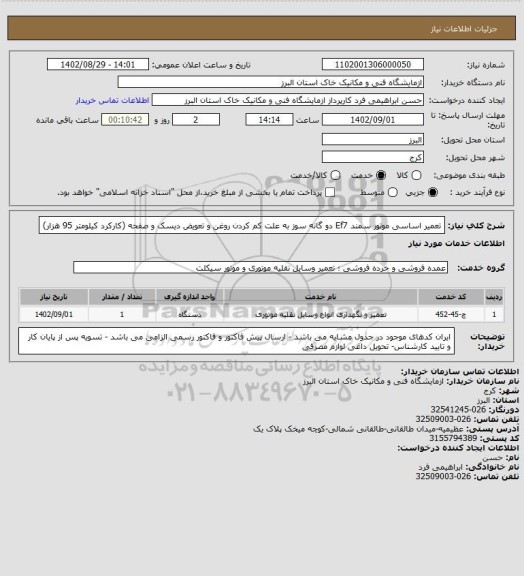 استعلام تعمیر اساسی موتور سمند Ef7 دو گانه سوز به علت کم کردن روغن و تعویض دیسک و صفحه (کارکرد کیلومتر 95 هزار)