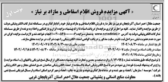 مزایده فروش اقلام اسقاطی و مازاد بر نیاز