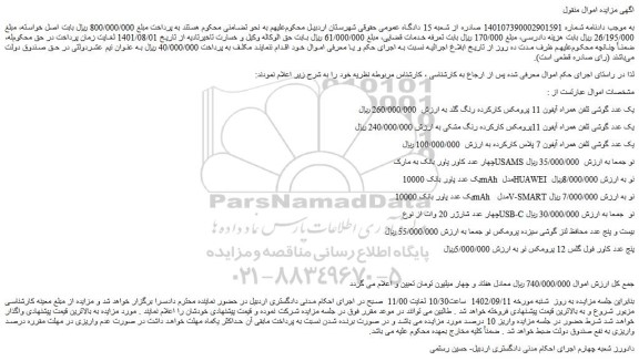 مزایده فروش یک عدد گوشی تلفن همراه آیفون 11 پرومکس کارکرده رنگ گلد و...