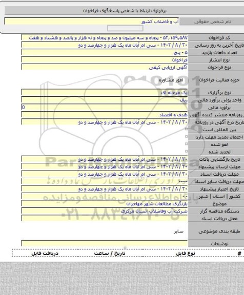 مناقصه, بازنگری مطالعات شهر مهاجران