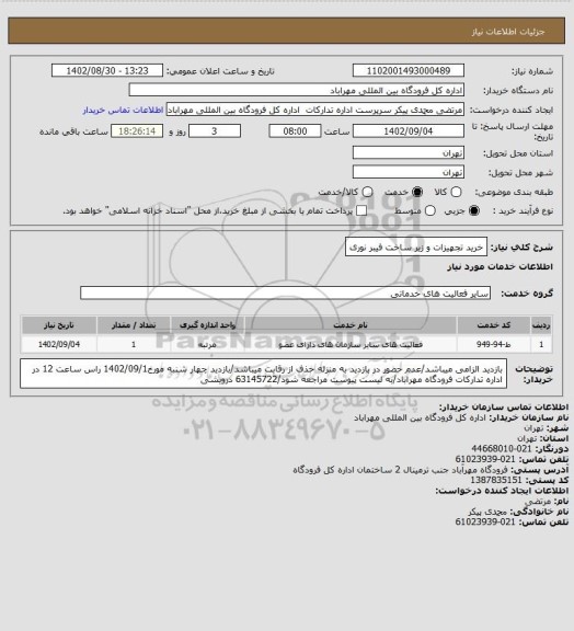 استعلام خرید تجهیزات و زیر ساخت فیبر نوری