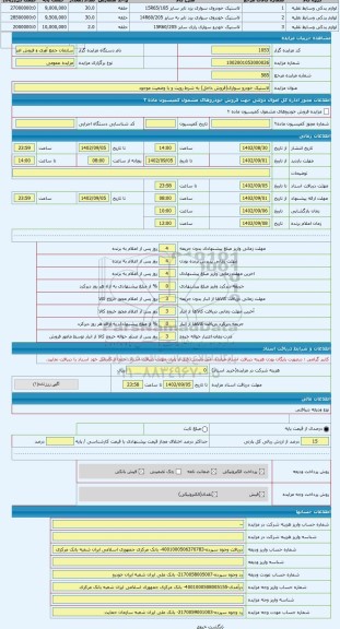 مزایده ، لاستیک خودرو سواری(فروش داخل) به شرط رویت و با وضعیت موجود