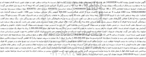 آگهی مزایده یکدستگاه سواری پژو