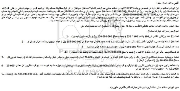 مزایده فروش تعداد 11 عدد پرژکتور اطلس نور400 وات ( 400 * 250 ) و...