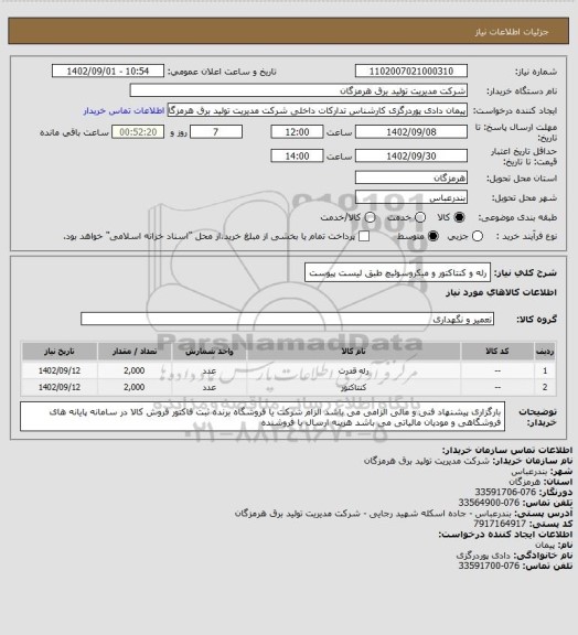 استعلام رله و کنتاکتور و میکروسوئیچ طبق لیست پیوست
