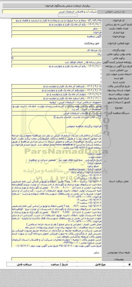 مناقصه, تعمیر و نگهداری و بهره برداری از کلیه تاسیسات تولید، انتقال، ذخیره، توزیع، انشعابات آب شرب ، گند زدا