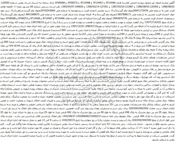 مزایده ششدانگ عرصه و اعیان زمین به مساحت 600